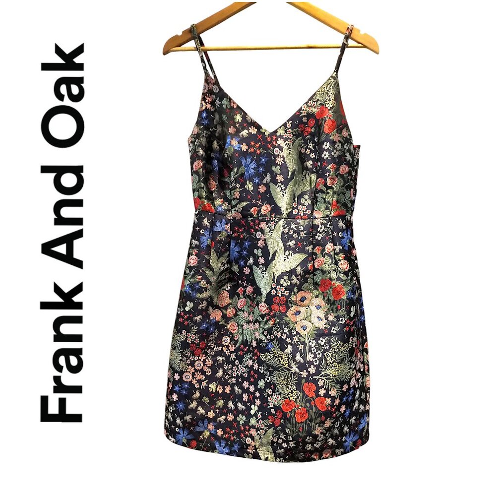Frank & Oak Black Floral Slip Dress with Multicolor Print